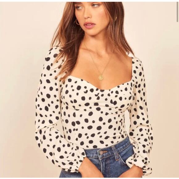 Reformation Top 2 Reign Top Ink Blot Print Sweetheart Neckline Polka Dot Bustier - Picture 3 of 15